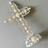 ラインストーン クロス L クリスマス 十字架 パール 置物 シルバー クリスタル 高さ11cm 室内 オーナメント ロココ アンティーク調