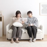 ソファ 座椅子 フラフィー ー ブークレ生地 2人掛け 二人 2P 2人用 ロー フロア I字 もこもこ ミニクッション付き 可愛い かわいい 低め 弾力 脚付き 1人暮らし ワンルーム コンパクト 小さめ 高級感