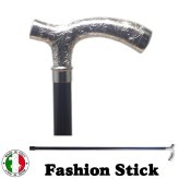 ☆イタリア製 ウォーキング ステッキ ファッション 杖 Ｔ型 シルバー 黒 ☆おしゃれ ダンディなお父様へ 高級 銀 ブラック 手作り ott-4306sl