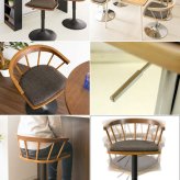 ダイニング家具 ダイニングバーチェア EMOT（エモート） 幅50.5×奥行き49×高さ65～80cm ポリエステル 天然木 天然木突板貼り合板 ウレタン スチール 360度回転 座面高さ調整可能 ブラウン ナチュラル