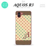 SH-04L SHV44 R3 AQUOS R3 スマホケース カバー ドット 水玉 C ベージュ ミント +アルファベット nk-r3-1647i