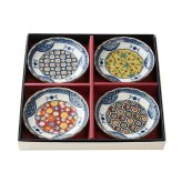 藍染小紋 小皿揃 和食器 小皿セット 取り皿 醤油皿 薬味皿 豆皿 美濃焼 電子レンジ対応 食洗機対応 結婚祝い ギフト〈07583〉 M-mode