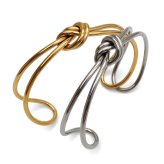 ステンレス 結び目バングル 2カラー レディース ブレスレット ノットデザイン ダブルライン オープンバングル 腕輪 ゴールドカラー シルバーカラー 大人 上品 きれいめ カジュアル 女性 アクセサリー 手元コーデ ファッション