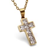 ステンレス クロスネックレス 小ぶり 18KGP レディース ペンダント ストーン 十字架 ゴールド 華奢 上品 きれいめ シンプル 大人 女性用 首飾り アクセサリー デイリー フェミニン おしゃれ 繊細 ワンポイント