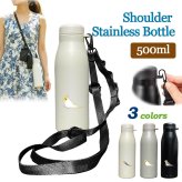 オカメインコ ショルダー ステンレスボトル 500ml 保温 保冷 ステンレス 真空 断熱 二重構造 水筒 マイボトル カラビナ ベルト ストラップ オリジナル インコ 鳥 小鳥 ペット