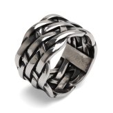 ステンレス 編み込みリング ワイド メッシュ 燻し 指輪 メンズ 透かし 立体的 網目 ボリューム ごつめ 重厚感 無骨 クール ロック パンク バイカー アメカジ ストリート モード 個性的 アクセサリー 金属アレルギー対応