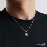 ステンレス グリーンストーンネックレス ペンダントネックレス メンズネックレス ゴールド あずきチェーン 細身 小ぶり 小さめ キラキラ ラグジュアリー 高級感 男性 金属アレルギー対応