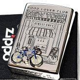 ZIPPO ニューヨーク 自転車 ジッポ ライター かわいい ブルー 重厚立体メタル 両面加工 シルバー おしゃれ 女性 NEW YORK アメリカ FOOD LOVER CLUB おしゃれ 銀 彫刻 レディース ギフト メンズ プレゼント