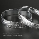 ハワイアンジュエリー バングル ハワイアンジュエリー ブレスレット 幅15mm 刻印 無料 サイズが選べる クローズバングル カットアウト スクロール シルバー925 太め 彼女 妻 女性 レディース 誕生日 プレゼント ハロウィン 【品番：B1040-15】