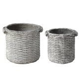 ガーデン エクステリア バスケット調プランター 円型 大小2個組 "Old Basket" オールドバスケット BSPL-2533WHT 直径25cm 33cm ガーデニング ポッド プランター カゴ 鉢 鉢カバー おしゃれ 植木鉢 新生活