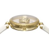 ヴェルサーチェ 腕時計 レディース ホワイト ゴールド 34mm VERSACE PALAZZO EMPIRE パラッツォ エンパイア 立体 メデューサ 白 レザー 革ベルト スイス製 高級 ブランド おしゃれ プレゼント ギフト 卒業 入学 お祝い
