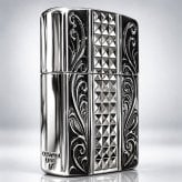 ZIPPO ライター アーマーカスタム ライン ジッポ 両面加工 細密彫刻 中世模様 銀 いぶし仕上げ シルバー かっこいい 重厚 高級 おしゃれ メンズ ギフト プレゼント