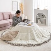 こたつ布団 円形 丸型 洗える 薄手 こたつ掛け布団 リバーシブル 197×197 暖房機器 コタツ 省スペース 上掛け Plie プリエ リボン フリル かわいい ラビットファー フランネル 両面 あったか 炬燵 コタツ布団 一人暮らし 新生活