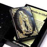 ZIPPO アベマリア ジッポ ライター おしゃれ ブラックニッケル＆ゴールド 彫刻 黒金 Ave Maria お守り メンズ レディース ギフト プレゼント