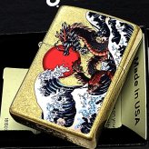ZIPPO ライター 波龍 和柄 ジッポ ブラスバレル 和風 竜 ドラゴン アンティークゴールド かっこいい お守り 渋い 金 メンズ おしゃれ ギフト プレゼント