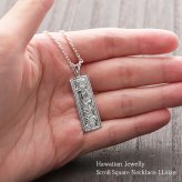 ハワイアンジュエリー ネックレス シルバー ネックレス 刻印 無料 誕生石入れ可 LLサイズ 縦33mm スクエア プレート シルバー925 ギフトラッピング可能 チェーン 長さ選べる プレゼント ハロウィン 【品番：CG-SP11202】