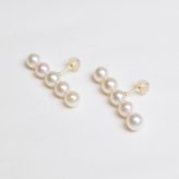 ［pearl24］ 5.5mm - 6mm ホワイトピンク ベビーパール 5連 ライン ピアス あこや真珠 本真珠 熊本 天草 真珠