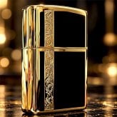 ZIPPO ライター シンプル アラベスク ライン入り ロゴ 金 両面加工 ジッポ ゴールド ブラック かっこいい メンズ プレゼント ギフト