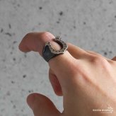 燻し加工 馬蹄リング メンズ 指輪 ホースシューリング ストーン付き 印台リング メンズリング シルバー いぶし加工 ごつめ 大ぶり 幅広リング ボリュームリング ロック バイカー アメカジ ヴィンテージ風 かっこいい おしゃれ