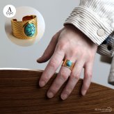 ステンレス ボヘミアンリング 3タイプ ターコイズ 18KGP ゴールド gold エスニック オープンリング フリーサイズ レディース 女性 指輪 金属アレルギー対応