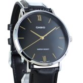 箱なし カシオ 腕時計 メンズ CASIO ブラック シルバー レザー 革ベルト 海外モデル 逆輸入 薄型 シンプル ビジネス 仕事 就職祝い 誕生日 父の日 プレゼント ギフト 成人 卒業 入学