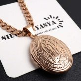 ステンレス ロケットネックレス HIPHOP 喜平チェーンネックレス ロケットペンダント マリアネックレス 写真 記念 思い出 50cm 60cm ピンク 6面カット 聖母 メンズ 男性 金属アレルギー対応