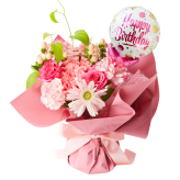 そのまま飾れるブーケ Sサイズ 花 花束 バルーン付き クリスマス 退職 入学 お返し ギフトお返し 誕生日プレゼント  送料無料 土日OK ブルーミー バラ 花瓶・水いらず スタンディングブーケ プチギフト まだ間に合う