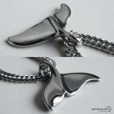 ステンレス ホエールテールネックレス ハワイアンネックレス ダブル喜平ネックレス 6面カット 50cm 60cm シルバー ドルフィンテール いるか クジラ 中折れ式 メンズ 男性 金属アレルギー対応 ペンダント