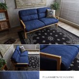 ソファ 座椅子 ー 2人掛け 2P 二人掛け おしゃれ デニム ヴィンテージ ロー コンパクト リビング ファブリック 天然木