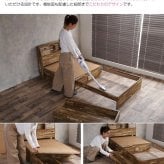 ベッド 寝具 セミダブル 収納 フレームのみ 木製寄木柄 引出し付 大容量 収納付き セミダブルサイズ 棚付き コンセント付き 照明 ライト付き ヴィンテージ風 モダン レトロ 北欧 西海岸 ブルックリン おしゃれ