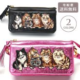 タマオワールド Louis Wain Kittens お財布ポシェット SHO3657 SHO3658 送料無料 バッグ 財布 ショルダーバッグ ブラック ピンク ブラック ハナカラクサ