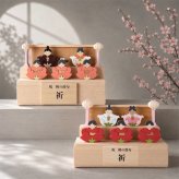 木製花雛段飾り｜国産ヒノキのひな人形｜三人官女付き｜名入れ無料｜ひな祭り・桃の節句