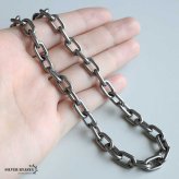 チタン製 軽い あずきチェーンネックレス 長小豆 マンテルネックレス チタンネックレス 幅7mm シルバー 燻し風加工 つけっぱなし メンズ 男性 金属アレルギー対応