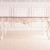 テーブル ロココ 調 センター 白 リビング おしゃれ ホワイト 幅120cm 木製 アンティーク 猫脚 姫系 ROCOCOアントワネット (ガラス天板付き） ヨーロピアン 輸入家具 かわいい 新生活