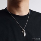 シルバー925 フェザーネックレス インディアンジュエリー ペンダントネックレス メンズネックレス シルバー 太角 あずきチェーン 細身 羽根 イーグル リーフ 小さめ 小ぶり 大人 精巧 立体的 男性 金属アレルギー対応