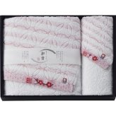 【直送】なごみね バス ウォッシュタオルセット [26-2824-060] 今治タオル ピンク 日本製 綿100パーセント バスタオル ウォッシュタオル各1枚 吸水性抜群 今治ブランド認定 贈り物 プレゼント ギフト 内祝い お祝い お返し