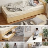 ベッド 寝具 シングルサイズ 宮棚付き 引出し付き 収納 高密度アドバンスポケットコイルマットレス付き 新生活 引越し 家具