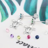 ハワイアンジュエリー ゴールド ピアス ホヌ ホワイトゴールド ピアス 誕生石 選べる 幸せ運ぶホヌピアス 揺れる カラーストーン 片耳(1個)購入可 K14 14K シリコンキャッチ 20G ゲージ 彼女 妻 女性 レディース プレゼント ハロウィン 【品番：GE501W】