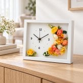 ◆花時計 ラージサイズ【BOX FLOWER フルール・クレセント】（ビタミンカラー） 置時計 （掛時計オプション有り） ハンドメイド 文字入れ可能