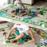キッズラグ プレイマット はっ水 手洗いOK 道路柄 マップ柄 滑り止め付き キッズコーナーマット 学習 マット ホットカーペット 床暖房OK 誕生日 のプレゼント 【S】約110×133cm 赤ちゃん期はプレイマット 幼児期はキッズコーナーマット 敷物