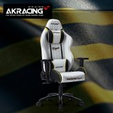 デスクチェア AKRACING(エーケーレーシング) ゲーミング OVERTURE AAKR-HANSHIN/TIGERS ホワイト色(PUレザー張り) ハイバック 可動肘付 リクライニング 座面昇降 PUキャスター 組立家具 オフィス SOHO 椅子 新生活