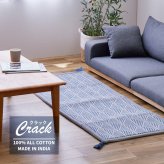 インド綿ラグ ク 約63×170cm ふっくら 厚手 防音 ボンディング マット インド綿100%のふっくら厚手ラグ 滑り止め ウレタン インテリア 敷物 ウレタンフォーム クッション性 吸湿 ホワイト ネイビー
