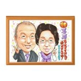 喜寿祝い 母 父 プレゼント 似顔絵 77歳 スーツ 紫のストール 記念品 手描き 手書き 名入れ 送料無料｜サプライズ 記念品 オーダーメイド 世界に一つ ギフト