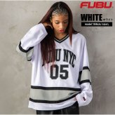 FUBU フブ ホッケーシャツ メンズ レディース fam-62712 ホッケージャージ ゲームシャツ 長袖 Vネック ナンバリング ロゴ プリント オーバーサイズ ストリート ヒップホップ ダンス カジュアル M L XL XXL 2026FW Karlas