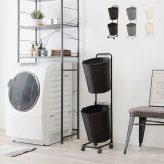 ラック ランドリー 2段 幅36.5cm カゴ 洗濯かご 4個つき 洗濯機 収納 おしゃれ スリム 縦型 洗濯機収納 ランドリー収納 ホワイト グレー 収納棚 洗濯物 洗面所 脱衣所 新生活