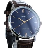 箱なし カシオ 腕時計 メンズ CASIO ブルー ネイビー ブラウン シルバー レザー 革ベルト 海外モデル 逆輸入 薄型 シンプル ビジネス 仕事 就職祝い 誕生日 父の日 プレゼント ギフト 成人 卒業 入学
