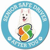 カーサイン 高齢者マーク SENIOR SAFE DRIVER ホワイトスイスシェパード マグネット 強力 直径13cm 肉球 日本製 車 ステッカー