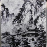天然石4A黒ひすい本翡翠ジェダイト観音様景観画両面フロスト加工紐ネックレス