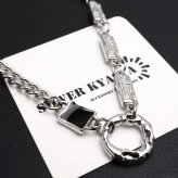 ステンレス ストーンネックレス デザインネックレス 幾何学ネックレス アシンメトリー シルバー ブラックストーン 原宿 韓流 お洒落 喜平チェーン メンズ 男性 金属アレルギー対応