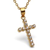 ステンレス クロスネックレス 細め 18KGP レディース ゴールドカラー ストーン 十字架 ペンダント 華奢 上品 きれいめ おしゃれ 大人 女性 アクセサリー 首飾り デイリー 重ね付け シンプル 繊細 小ぶり 普段使い 胸元